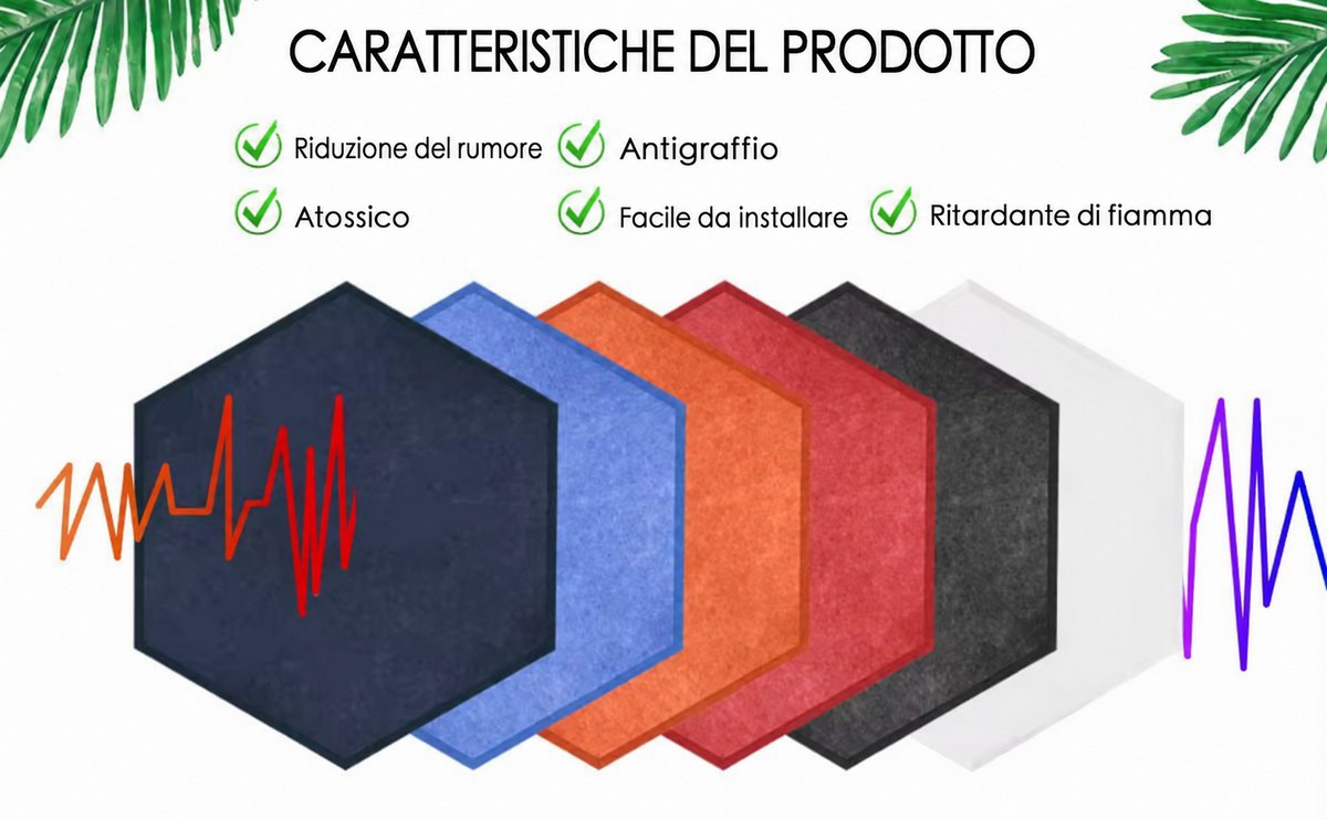 Bilnora Isolare Parete Acusticamente Esagonale in Feltro 50x50x0,9cm