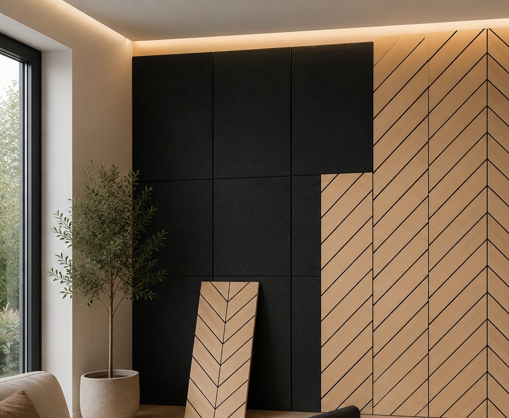 Freja Motivo Parquet combinato con Elitexa dietro la finitura, per una parete più strutturata ed efficace