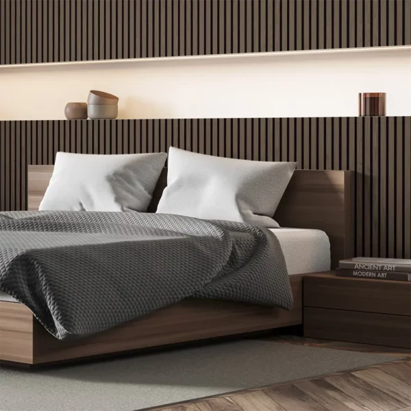 Pannelli acustici a parete in camera da letto, uno spazio tranquillo e attraente per un relax ottimale