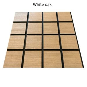 Pannello acustico da parete a quadri Freja in legno – 60x60cm – white oak (1) Pannello acustico da parete a quadri Freja in legno - 60x60cm - white oak (1)