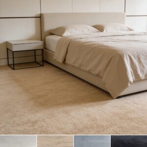 Moquette fonoassorbente Aurora in camera da letto, quattro colori: beige, sabbia, argento, antracite