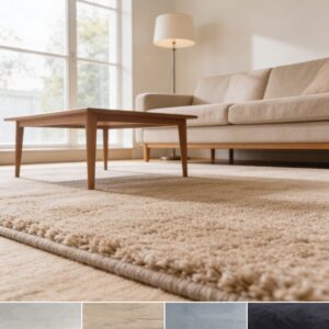 Moquette fonoassorbente Aurora in camera da letto, quattro colori: beige, sabbia, argento, antracite