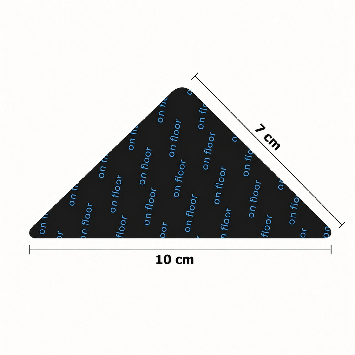 Cuscinetto antiscivolo e autoadesivo di forma triangolare, con dimensioni di circa 10 × 7 cm e superficie protettiva nera.