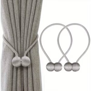 JIZZU 4 fermatende magnetici per tende, con forte magnete, in corda decorativa moderna, per finestre di casa e ufficio (grigio argento