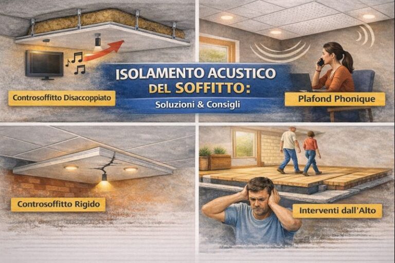 Confronto tra isolamento acustico del soffitto con controsoffitto disaccoppiato, soffitto rigido e interventi dall’alto